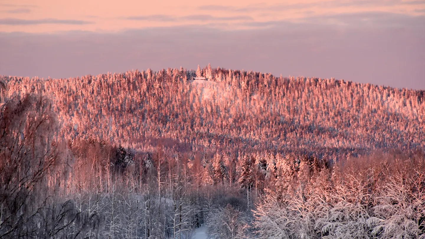 Soluppgång mot ett berg 